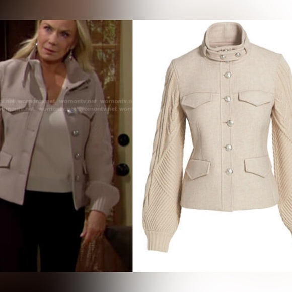 Veronica Beard Jackets & Blazers - Veronica Beard Arshia Oatmeal Mixed-Media Wool Blend Jacket